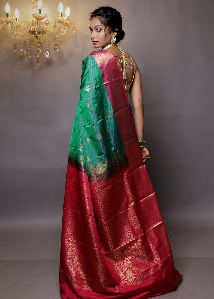 Green Kanjivaram Silk Saree With Blouse Piece