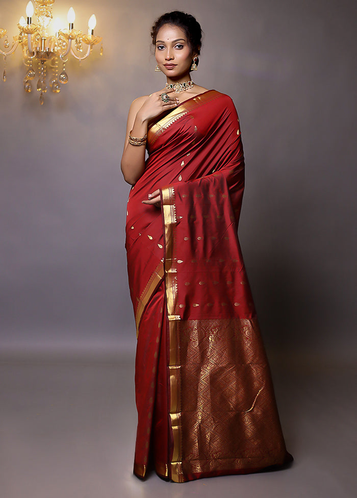 Maroon Kanjivaram Silk Saree With Blouse Piece