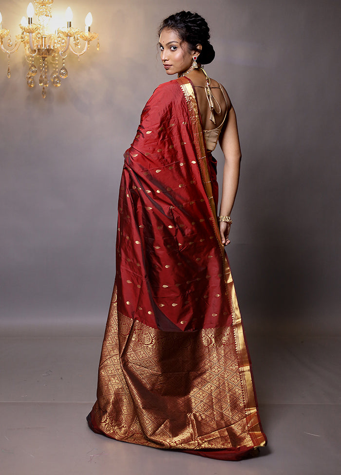 Maroon Kanjivaram Silk Saree With Blouse Piece