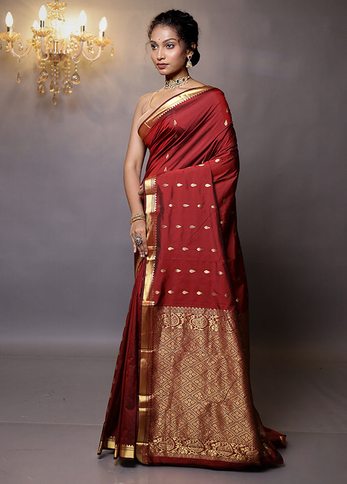 Maroon Kanjivaram Silk Saree With Blouse Piece