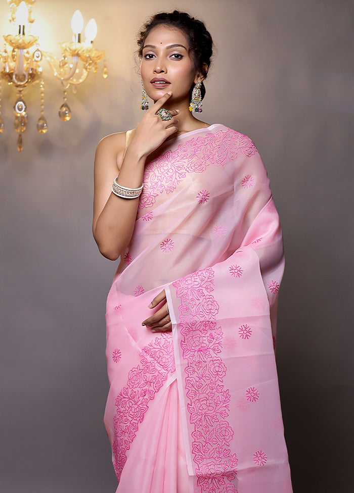 Pink Organza Saree With Blouse Piece