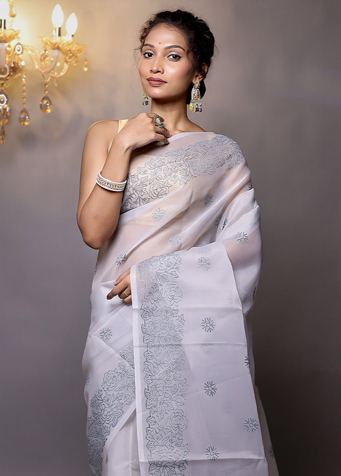 Grey Organza Saree With Blouse Piece