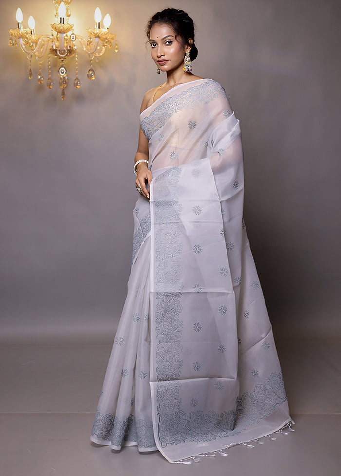 Grey Organza Saree With Blouse Piece