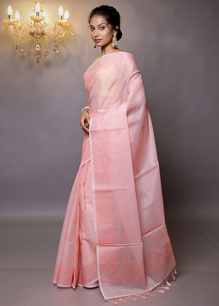 Pink Organza Saree With Blouse Piece