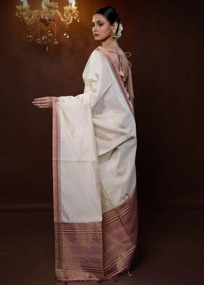 Cream Dupion Silk Saree With Blouse Piece