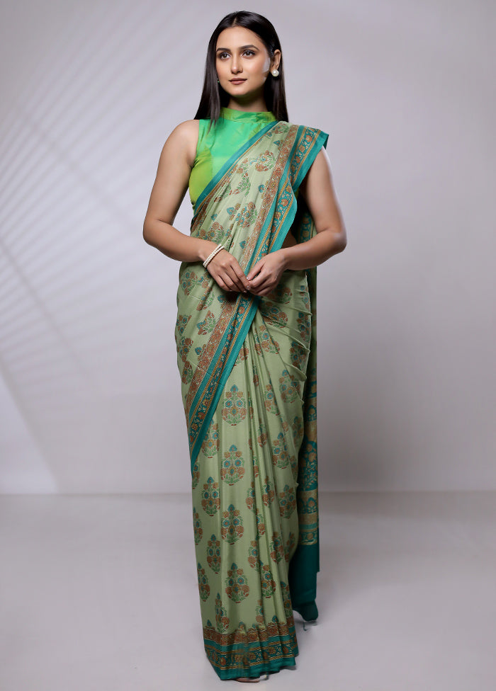 Green Mysore Silk Saree Without Blouse Piece