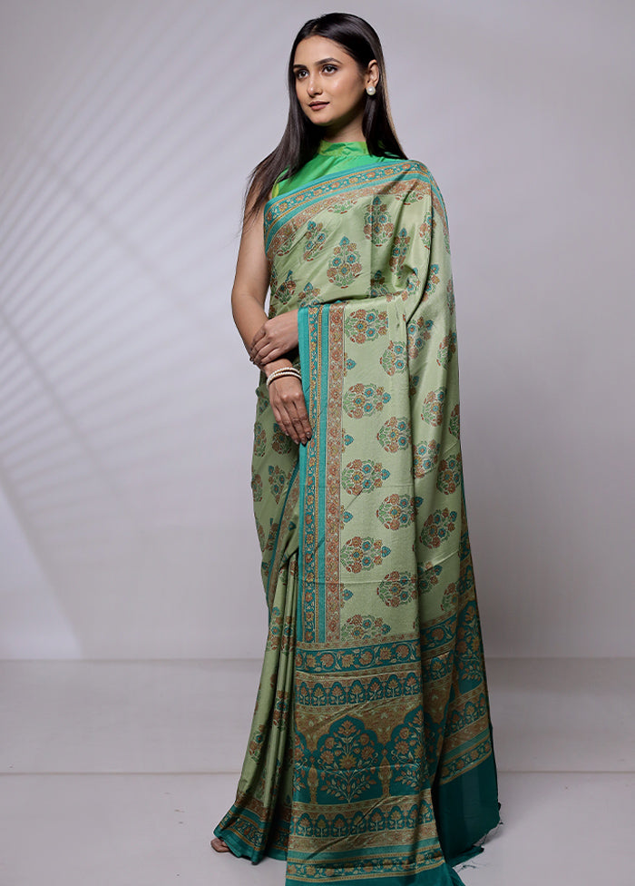 Green Mysore Silk Saree Without Blouse Piece