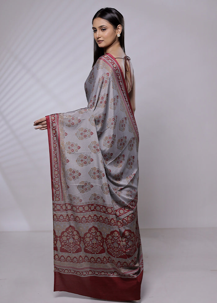 Grey Mysore Silk Saree Without Blouse Piece