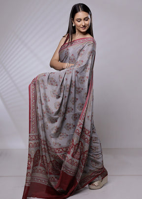 Grey Mysore Silk Saree Without Blouse Piece