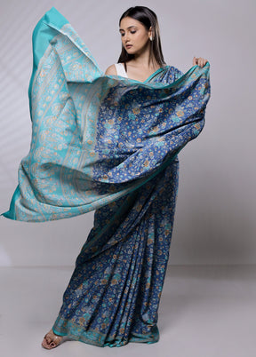 Blue Mysore Silk Saree Without Blouse Piece