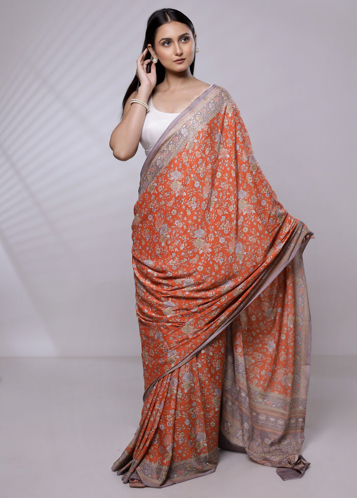 Orange Mysore Silk Saree Without Blouse Piece