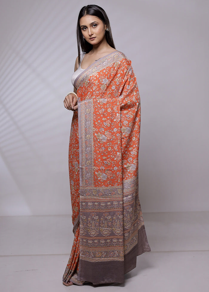 Orange Mysore Silk Saree Without Blouse Piece - Indian Silk House Agencies