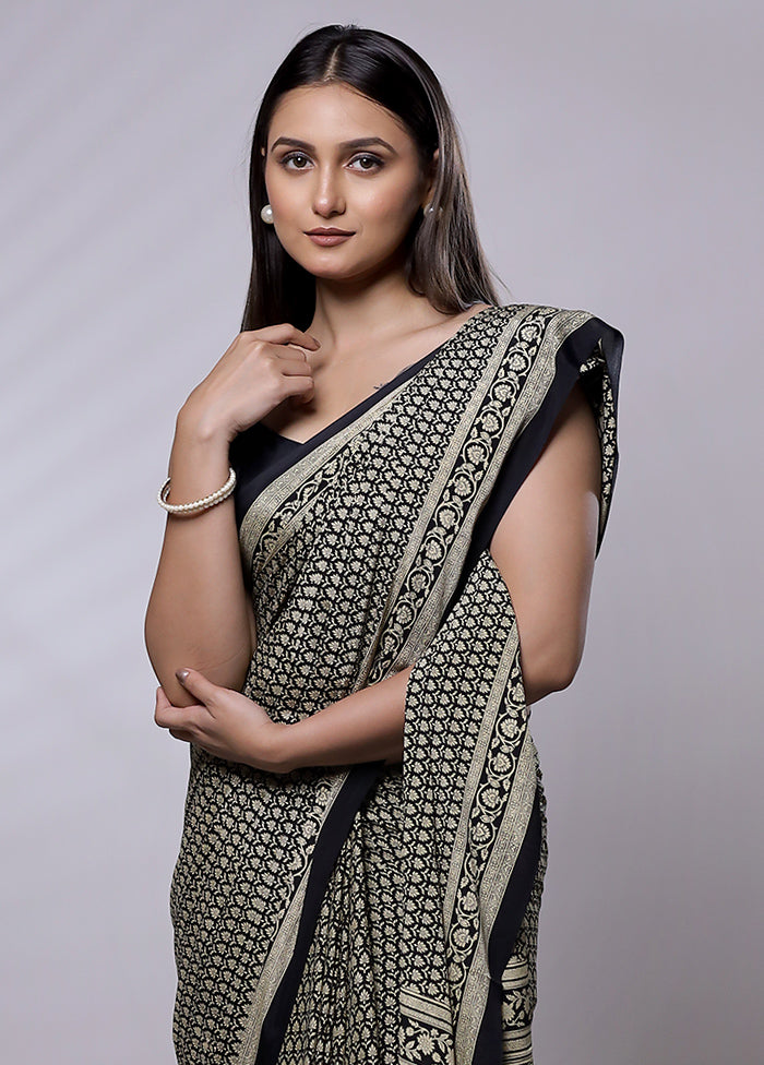 Black Mysore Silk Saree Without Blouse Piece - Indian Silk House Agencies