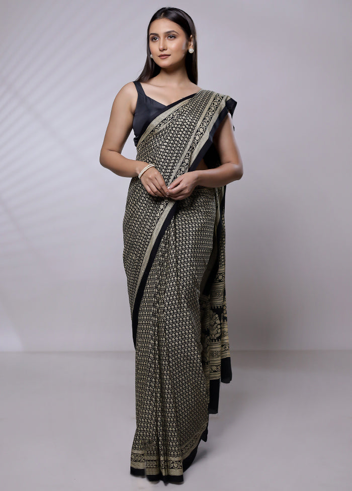 Black Mysore Silk Saree Without Blouse Piece