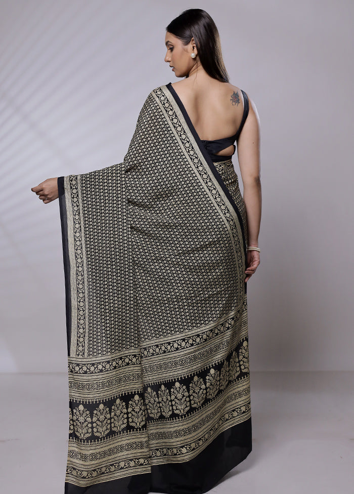 Black Mysore Silk Saree Without Blouse Piece - Indian Silk House Agencies