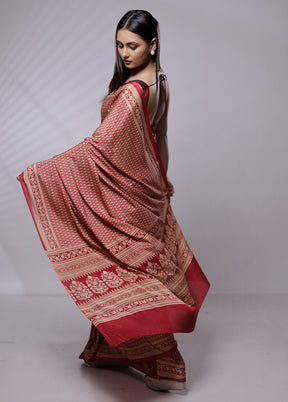 Red Mysore Silk Saree Without Blouse Piece