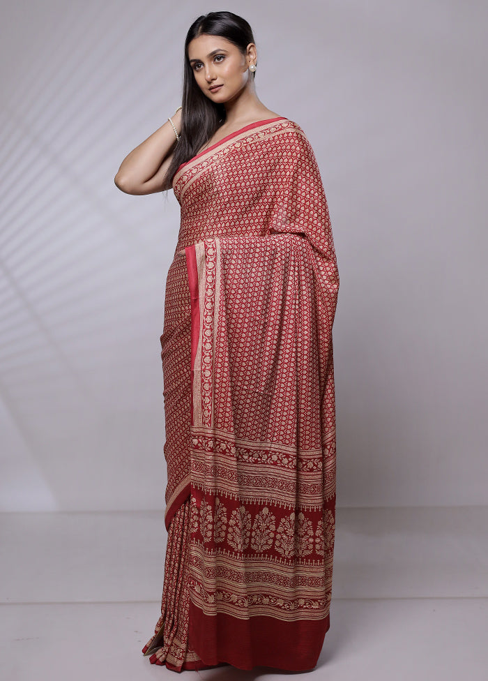 Red Mysore Silk Saree Without Blouse Piece