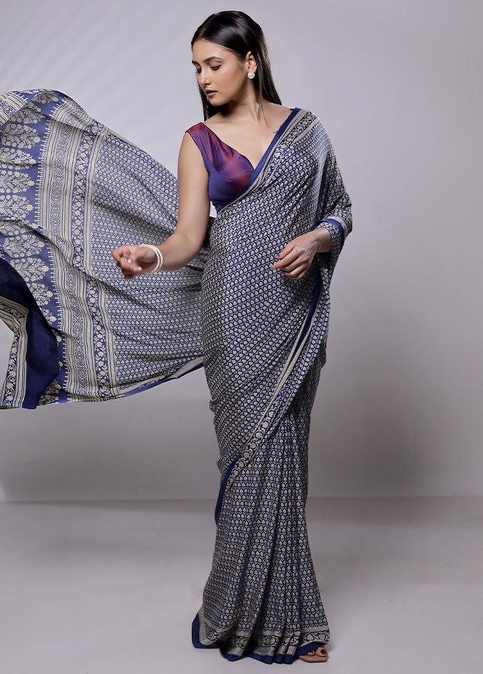 Blue Mysore Silk Saree Without Blouse Piece