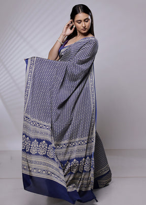 Blue Mysore Silk Saree Without Blouse Piece