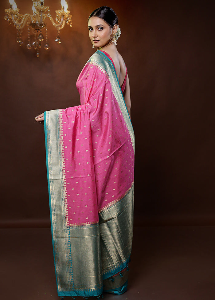 Pink Dupion Silk Saree With Blouse Piece