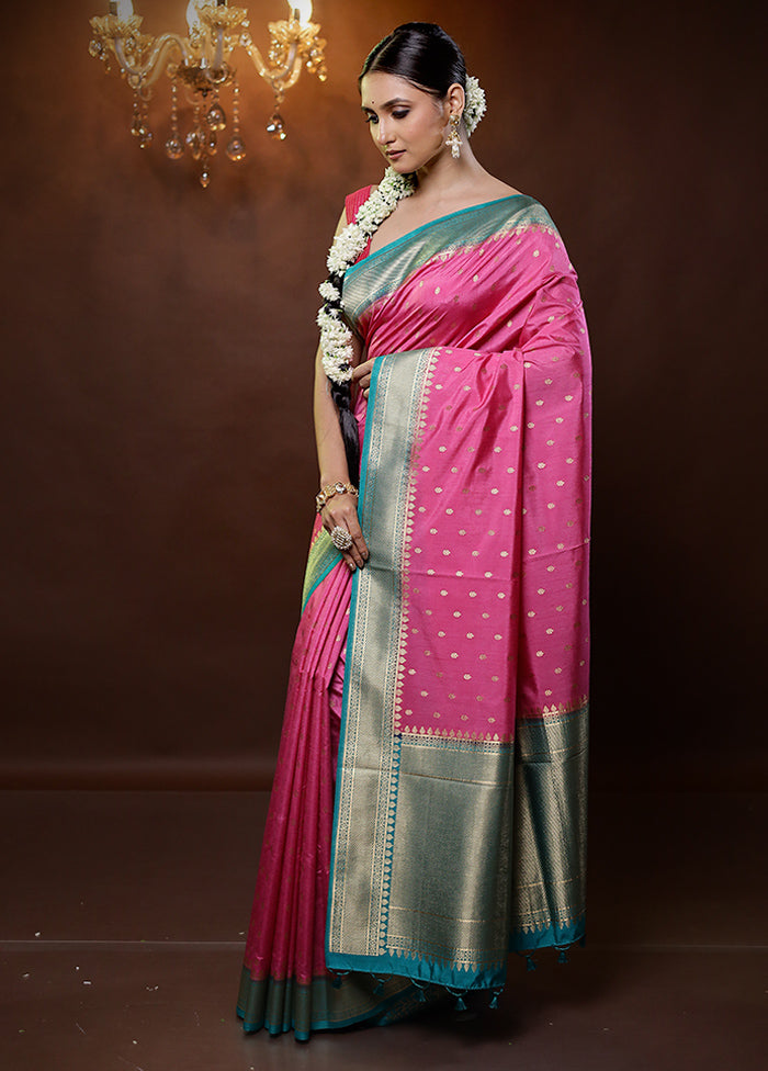 Pink Dupion Silk Saree With Blouse Piece