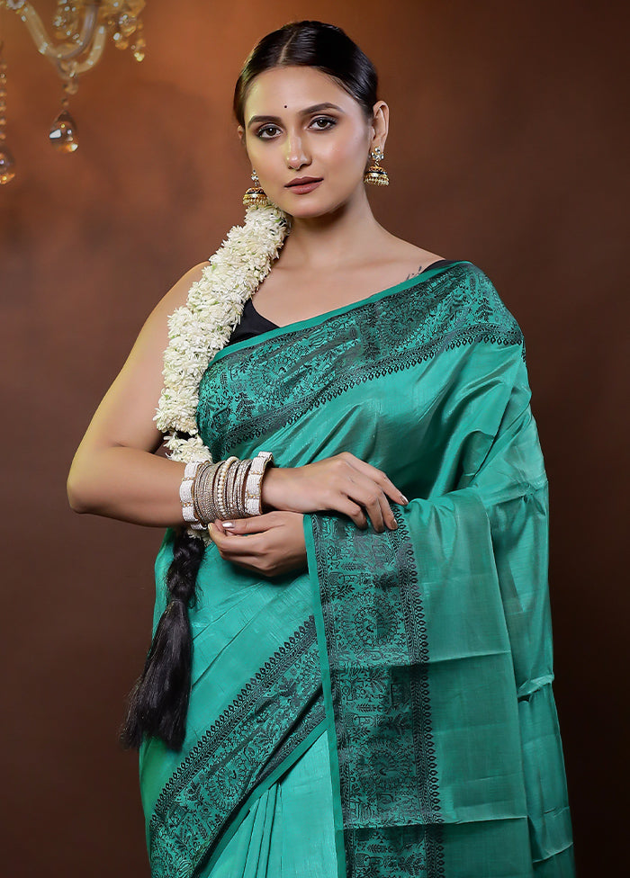 Green Dupion Silk Saree With Blouse Piece - Indian Silk House Agencies