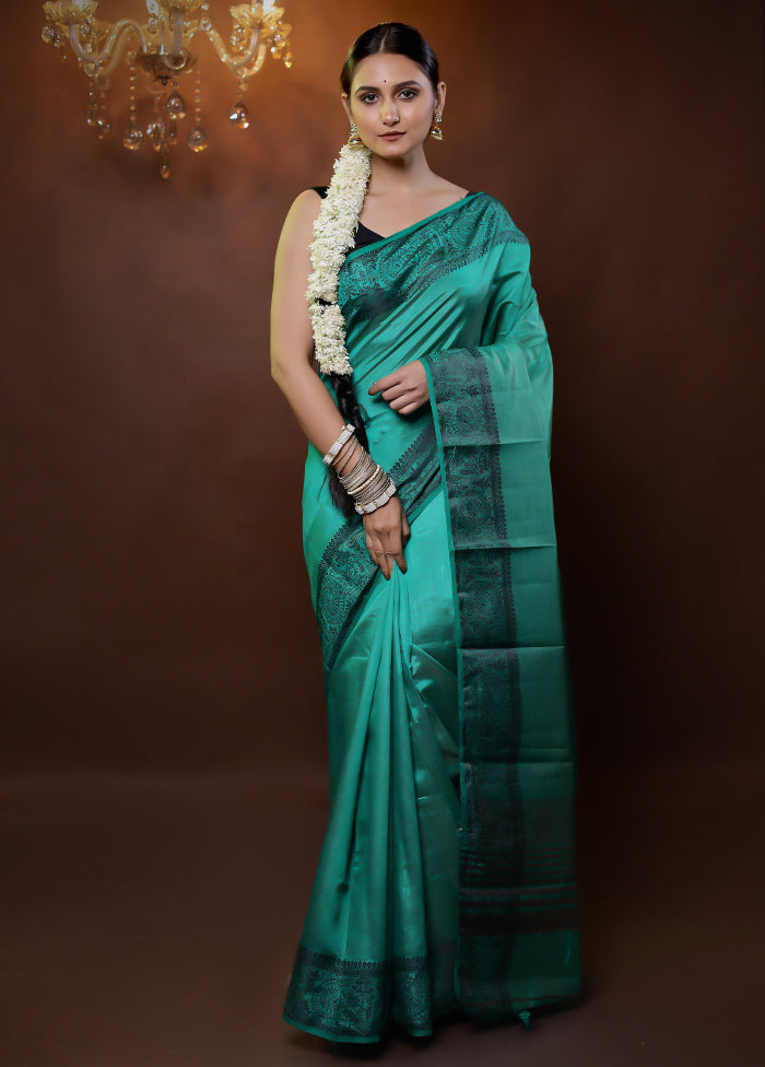 Green Dupion Silk Saree With Blouse Piece - Indian Silk House Agencies