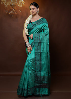 Green Dupion Silk Saree With Blouse Piece - Indian Silk House Agencies