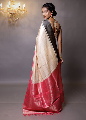 Cream Tussar Silk Saree With Blouse Piece - Indian Silk House Agencies