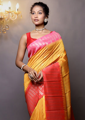 Yellow Tussar Silk Saree With Blouse Piece - Indian Silk House Agencies