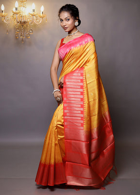 Yellow Tussar Silk Saree With Blouse Piece