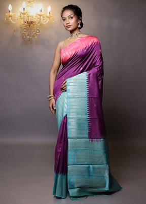 Purple Tussar Silk Saree With Blouse Piece