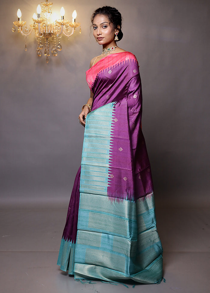 Purple Tussar Silk Saree With Blouse Piece