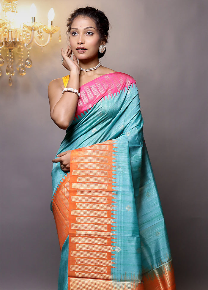 Green Tussar Silk Saree With Blouse Piece