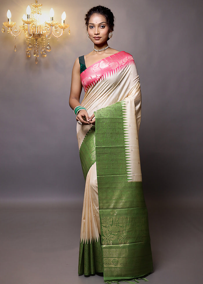 Cream Tussar Silk Saree With Blouse Piece - Indian Silk House Agencies