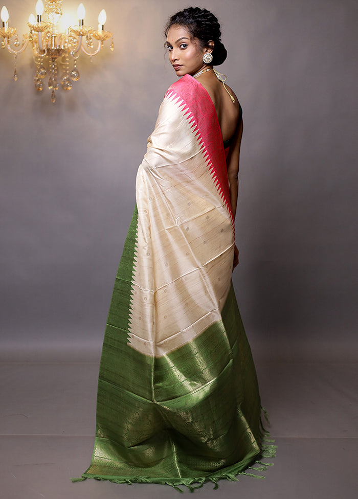 Cream Tussar Silk Saree With Blouse Piece - Indian Silk House Agencies