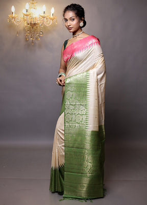 Cream Tussar Silk Saree With Blouse Piece - Indian Silk House Agencies