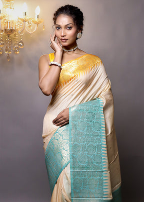 Cream Tussar Silk Saree With Blouse Piece - Indian Silk House Agencies