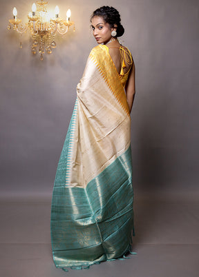 Cream Tussar Silk Saree With Blouse Piece - Indian Silk House Agencies