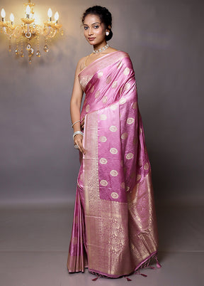 Pink Dupion Silk Saree With Blouse Piece