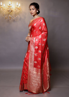 Red Dupion Silk Saree With Blouse Piece