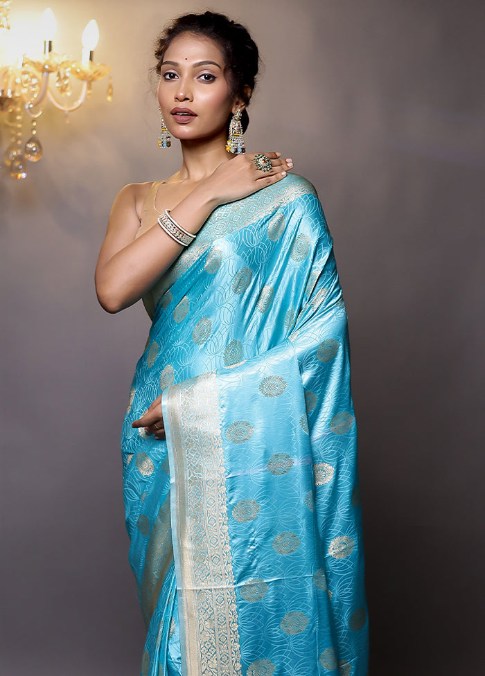 Blue Dupion Silk Saree With Blouse Piece - Indian Silk House Agencies