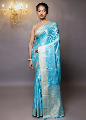 Blue Dupion Silk Saree With Blouse Piece - Indian Silk House Agencies