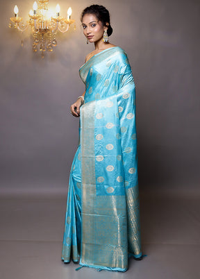 Blue Dupion Silk Saree With Blouse Piece - Indian Silk House Agencies