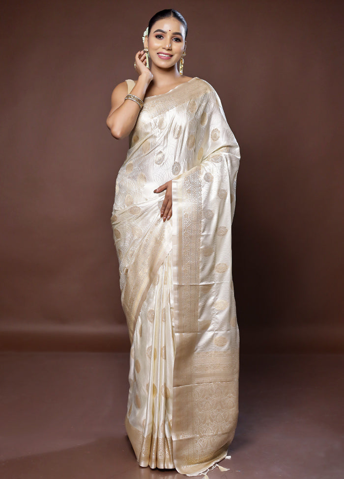 Cream Dupion Silk Saree With Blouse Piece