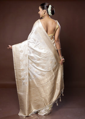 Cream Dupion Silk Saree With Blouse Piece