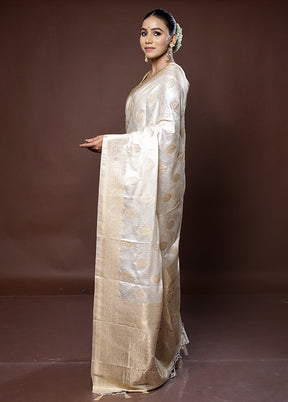 Cream Dupion Silk Saree With Blouse Piece