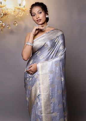 Grey Dupion Silk Saree With Blouse Piece - Indian Silk House Agencies