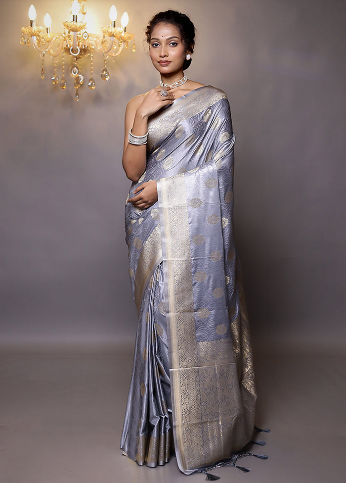 Grey Dupion Silk Saree With Blouse Piece - Indian Silk House Agencies