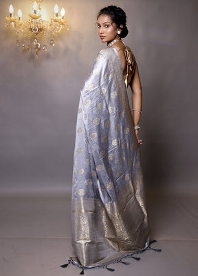 Grey Dupion Silk Saree With Blouse Piece - Indian Silk House Agencies